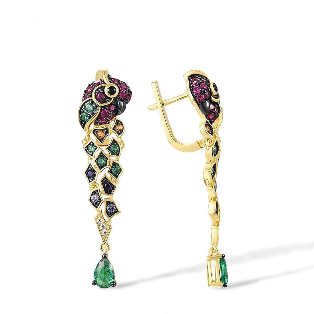 Colorful Parrot Drop Earrings-Black Diamonds New York