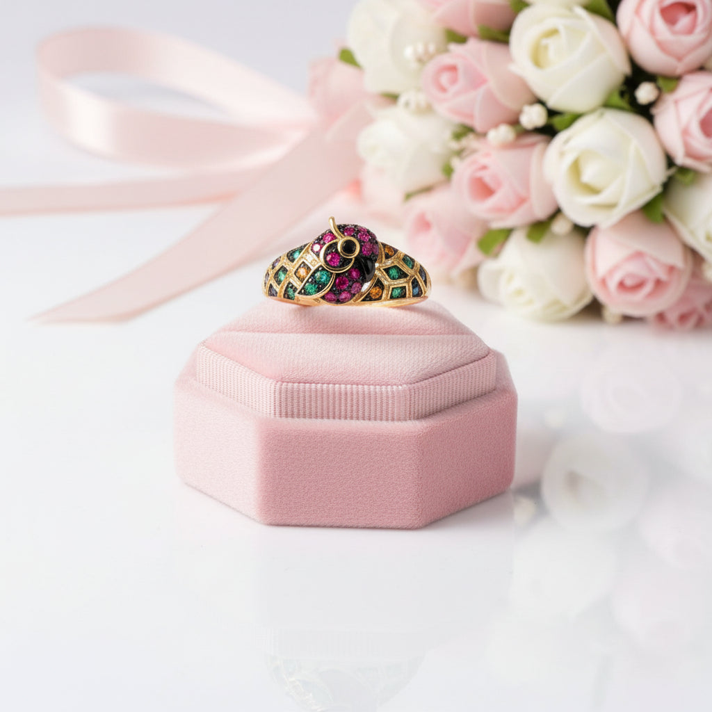 Colorful Parrot Ring-Black Diamonds New York