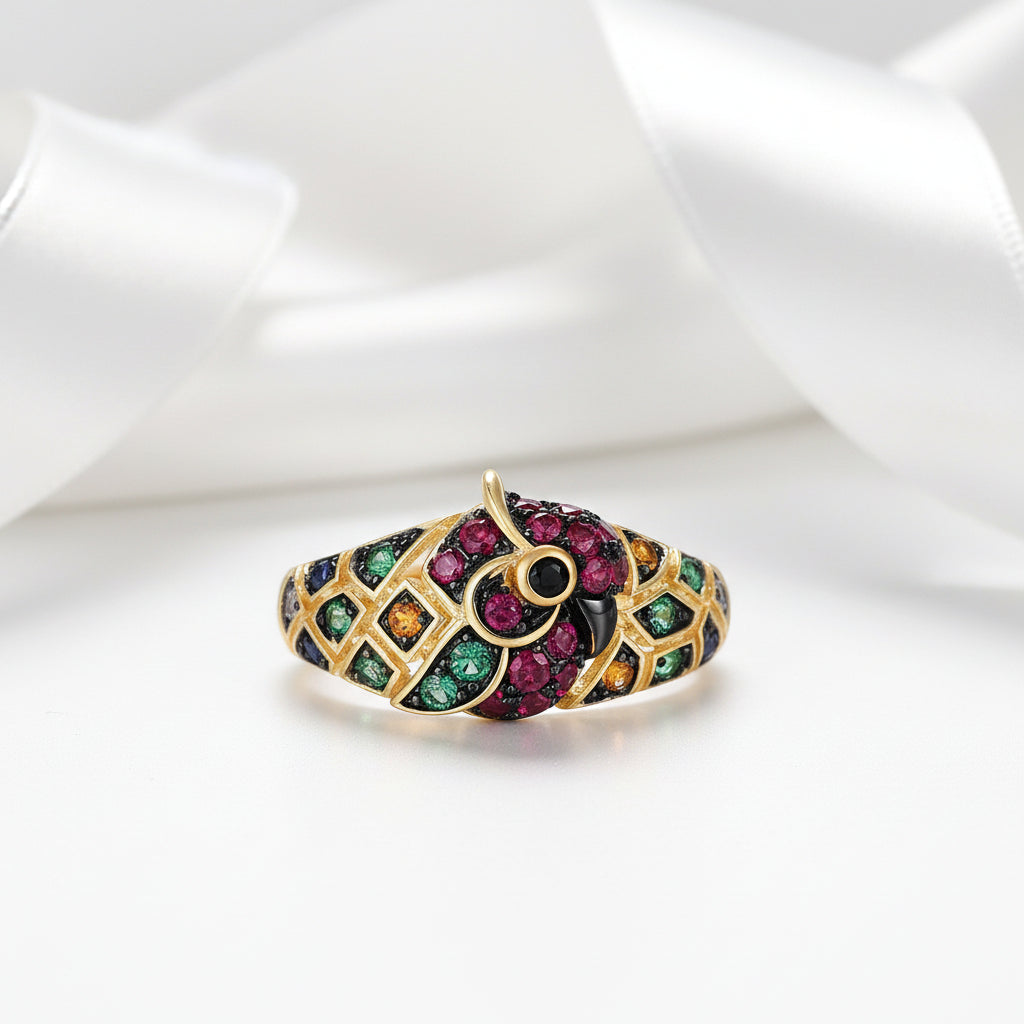 Colorful Parrot Ring-Black Diamonds New York