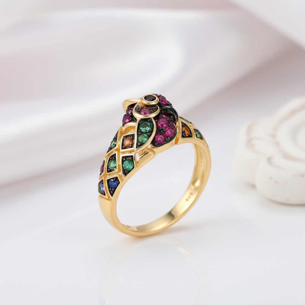Colorful Parrot Ring-Black Diamonds New York