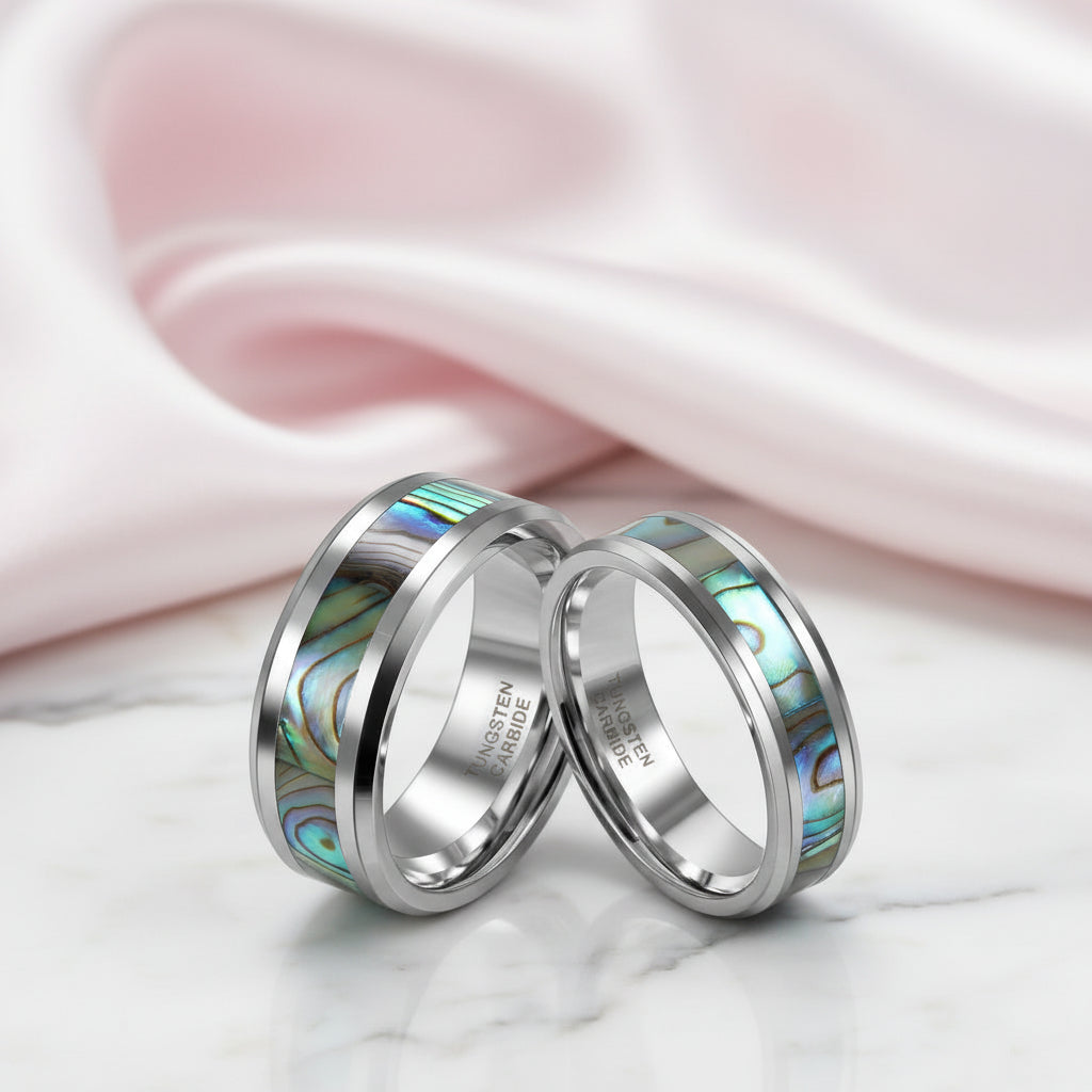 Comfort Fit Top Quality Tungsten Carbide with Abalone Inlay Men's Ring-Black Diamonds New York