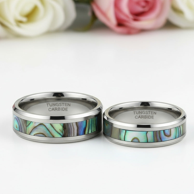 Comfort Fit Top Quality Tungsten Carbide with Abalone Inlay Men's Ring-Black Diamonds New York