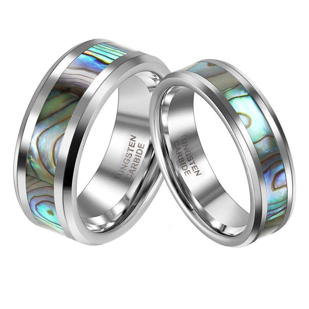 Comfort Fit Top Quality Tungsten Carbide with Abalone Inlay Men's Ring-Black Diamonds New York