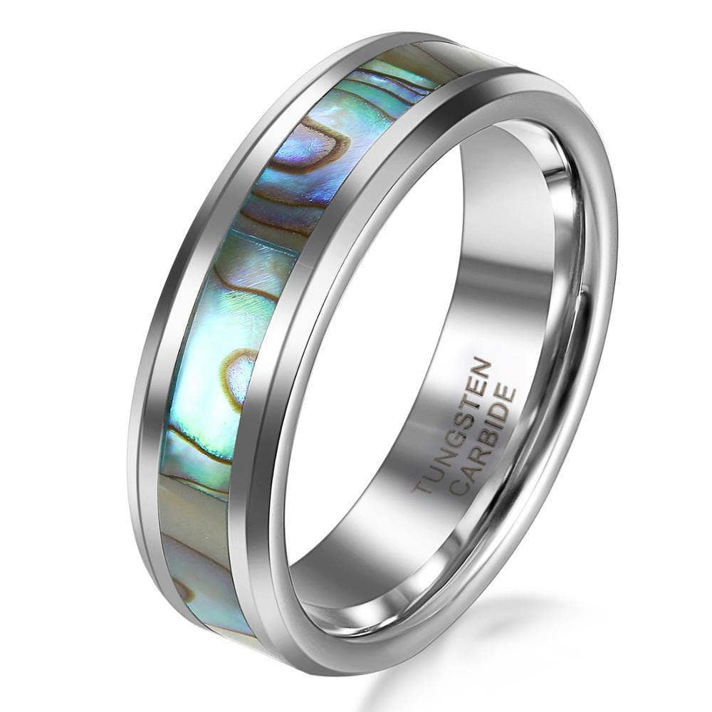 8mm Comfort Fit Top Quality Tungsten Carbide with Abalone Inlay Men's Ring - Black Diamonds New York