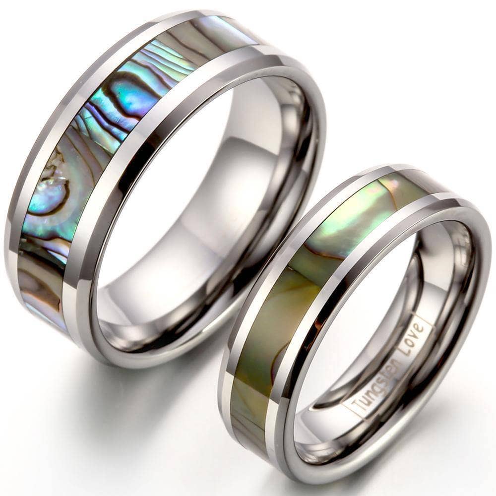 Comfort Fit Top Quality Tungsten Carbide with Abalone Inlay Men's Ring-Black Diamonds New York