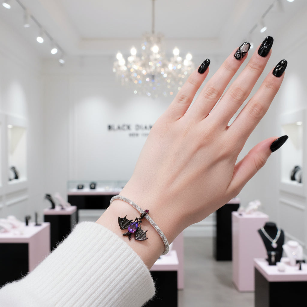 Cool Black Bat Charm-Black Diamonds New York