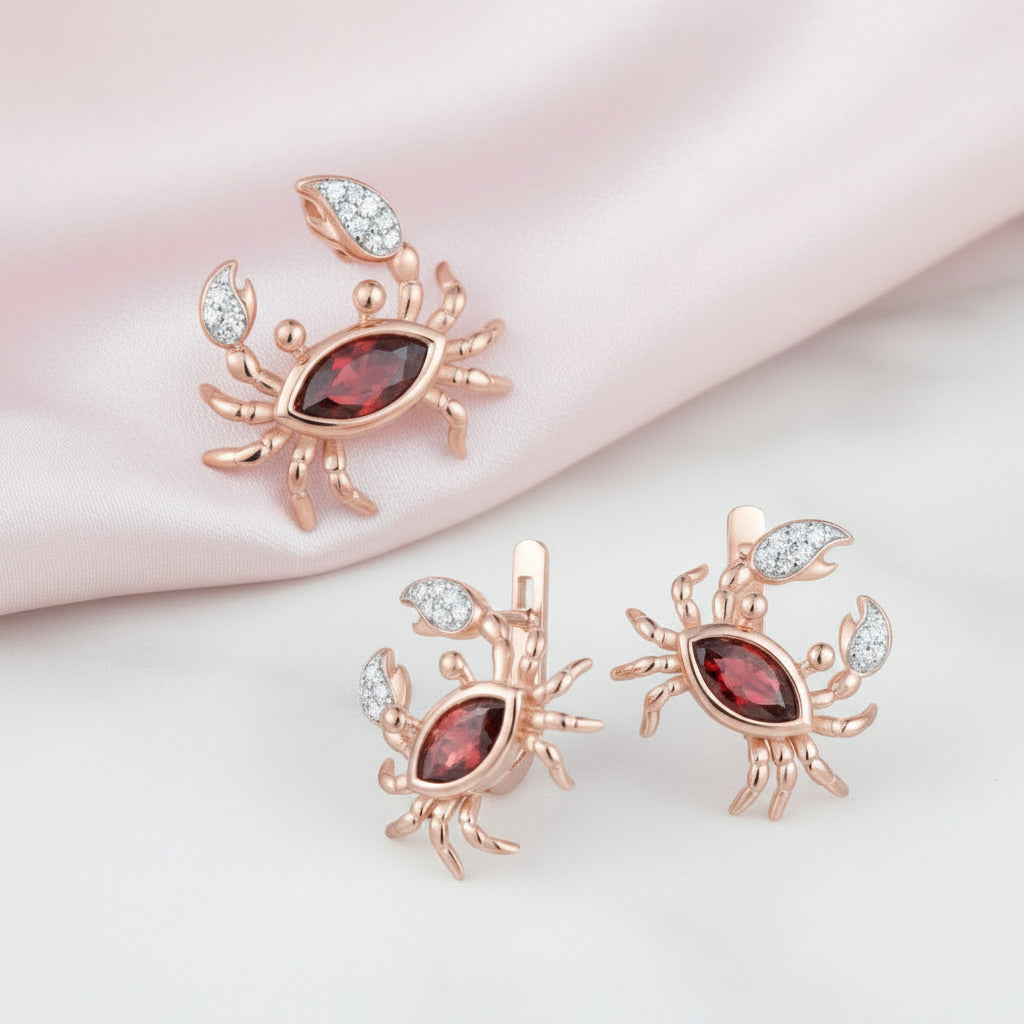 Crab Cancer Earrings with Diamond Option Jewelry Set-Black Diamonds New York