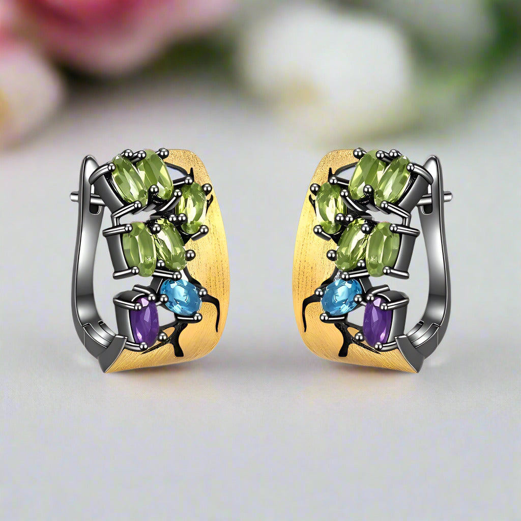 Crack Statement Gemstone Stud Earrings-Black Diamonds New York