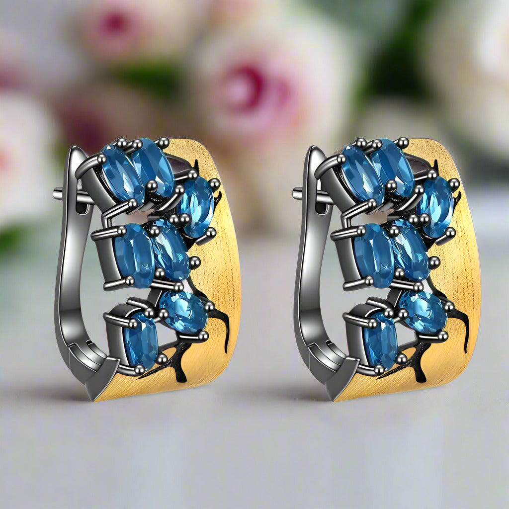 Crack Statement Gemstone Stud Earrings-Black Diamonds New York