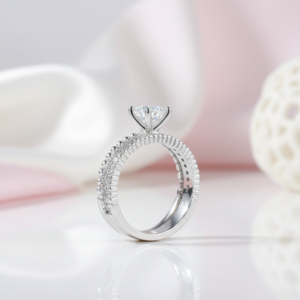 2-Pcs 1.0 Ct Round-Cut Diamond Option Engagement Ring Set with Half-Eternity Band-Black Diamonds New York