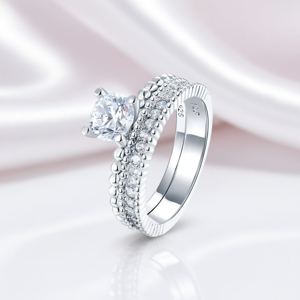 2-Pcs 1.0 Ct Round-Cut Diamond Option Engagement Ring Set with Half-Eternity Band-Black Diamonds New York