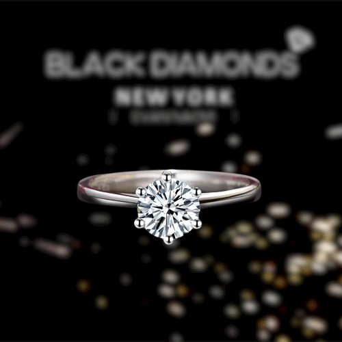 Created Diamond 1 Carat Engagement Ring Classic 6 Claws - Black Diamonds New York