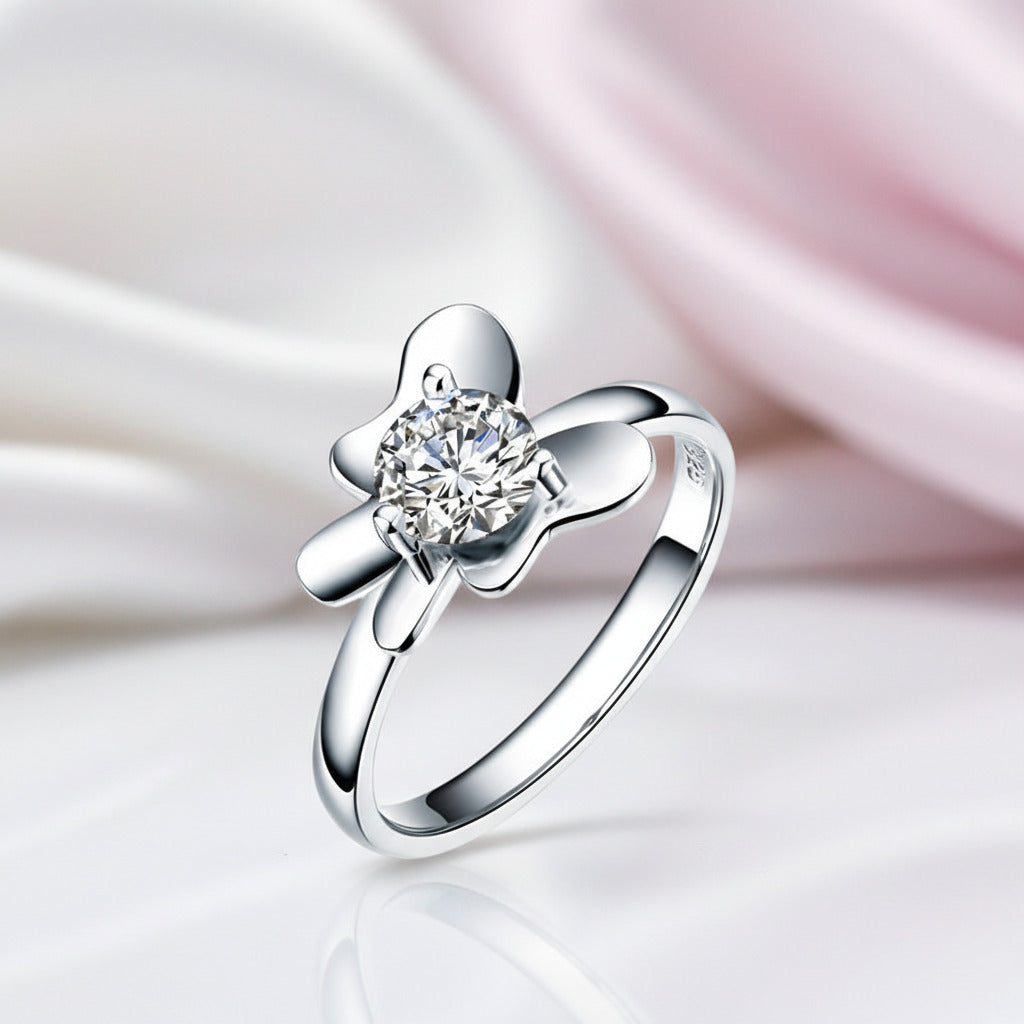 Round Diamond Option 2-Pcs Butterfly Flower Ring Set-Black Diamonds New York