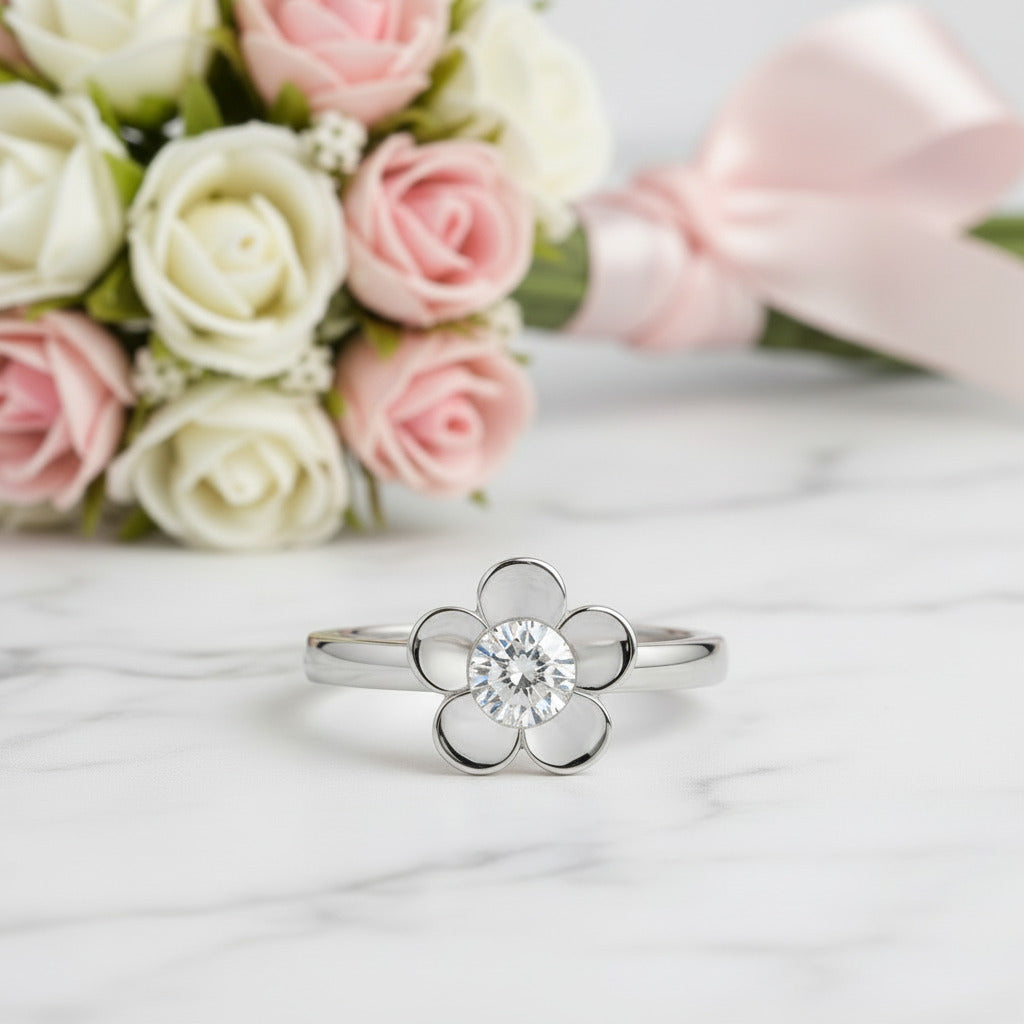 Round Diamond Option 2-Pcs Butterfly Flower Ring Set-Black Diamonds New York