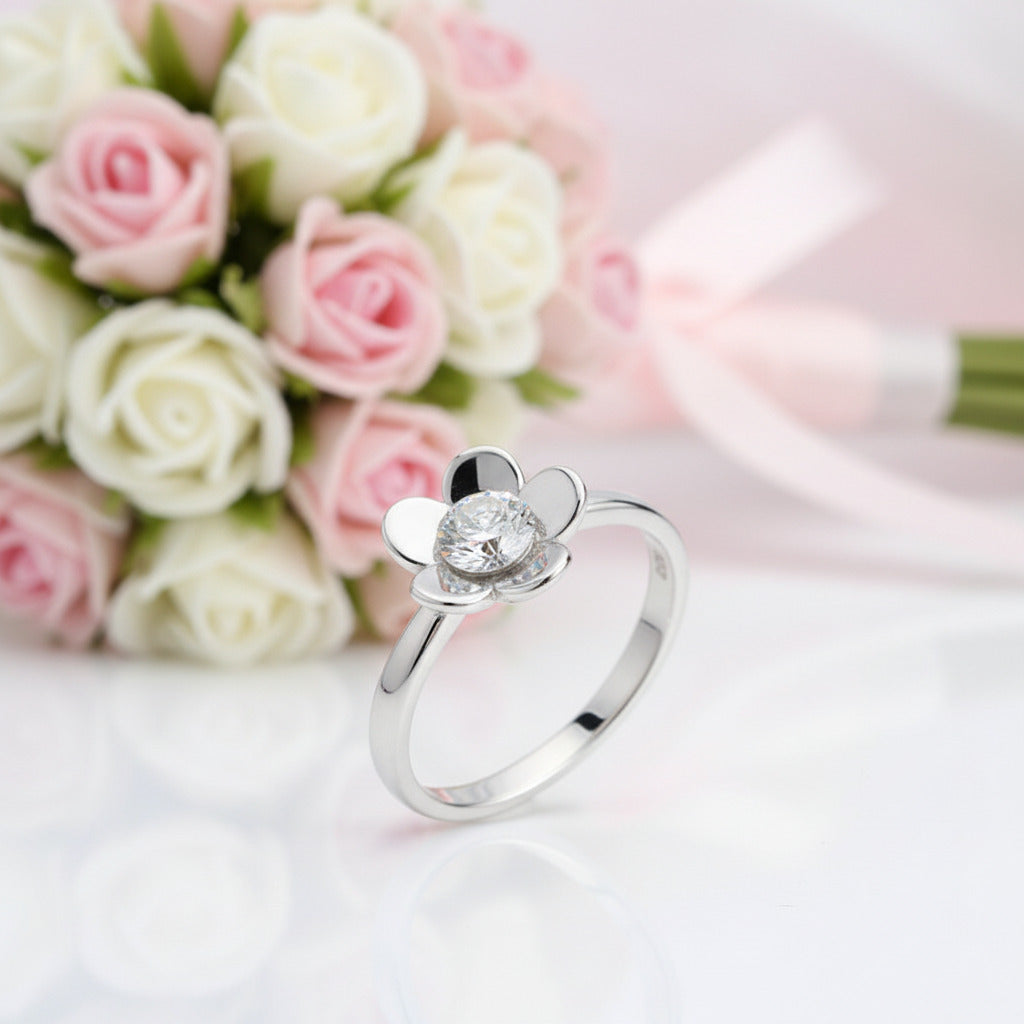 Round Diamond Option 2-Pcs Butterfly Flower Ring Set-Black Diamonds New York