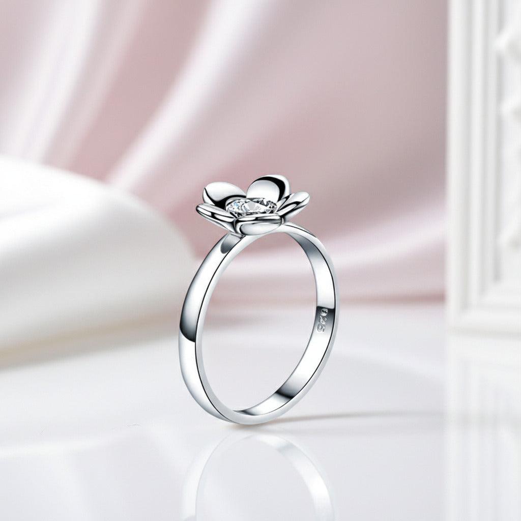 Round Diamond Option 2-Pcs Butterfly Flower Ring Set-Black Diamonds New York
