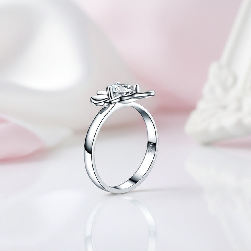 Round Diamond Option 2-Pcs Butterfly Flower Ring Set-Black Diamonds New York