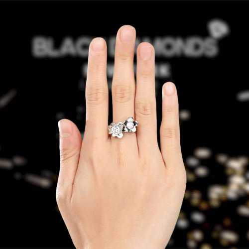 Created Diamond 2-Pcs Butterfly Flower Ring Set - Black Diamonds New York