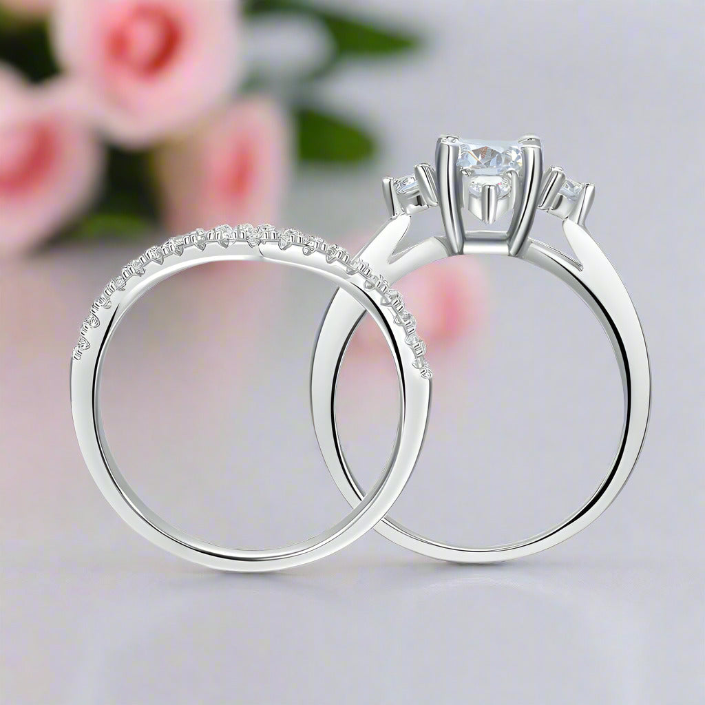 2-Pcs 1.0 Ct Round Diamond Engagement Ring Set-Black Diamonds New York