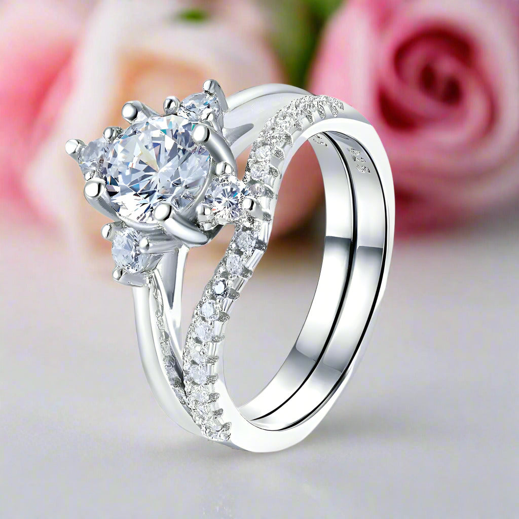 2-Pcs 1.0 Ct Round Diamond Engagement Ring Set-Black Diamonds New York