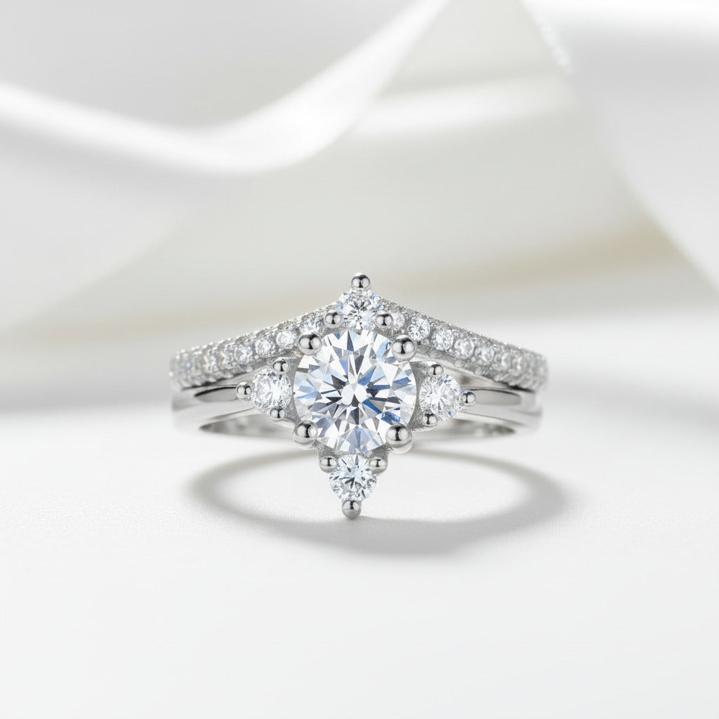 2-Pcs 1.0 Ct Round Diamond Engagement Ring Set-Black Diamonds New York