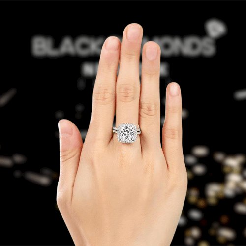 Created Diamond 2 Pcs Wedding Engagement Ring Set 5 Ct - Black Diamonds New York