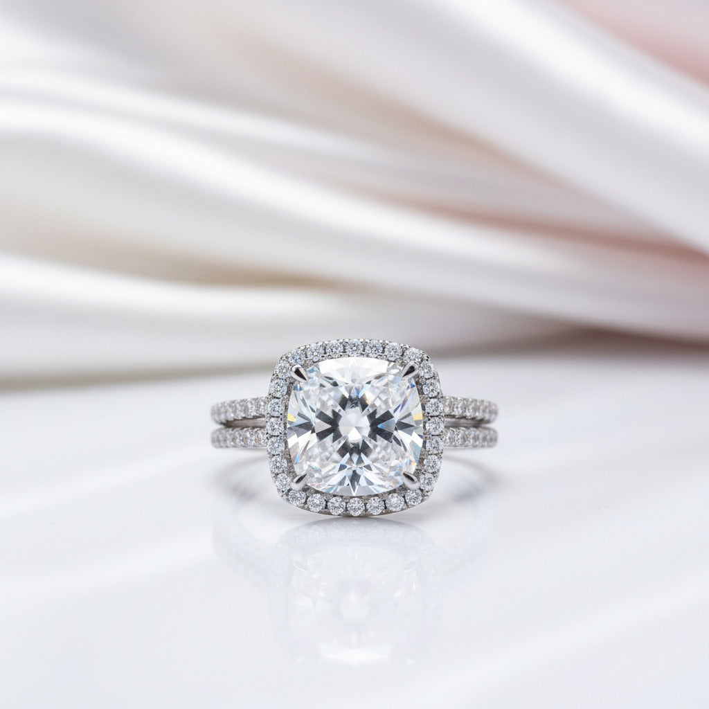 5.0 Ct Cushion Cut Diamond Option 2 Pcs Wedding Engagement Ring Set-Black Diamonds New York