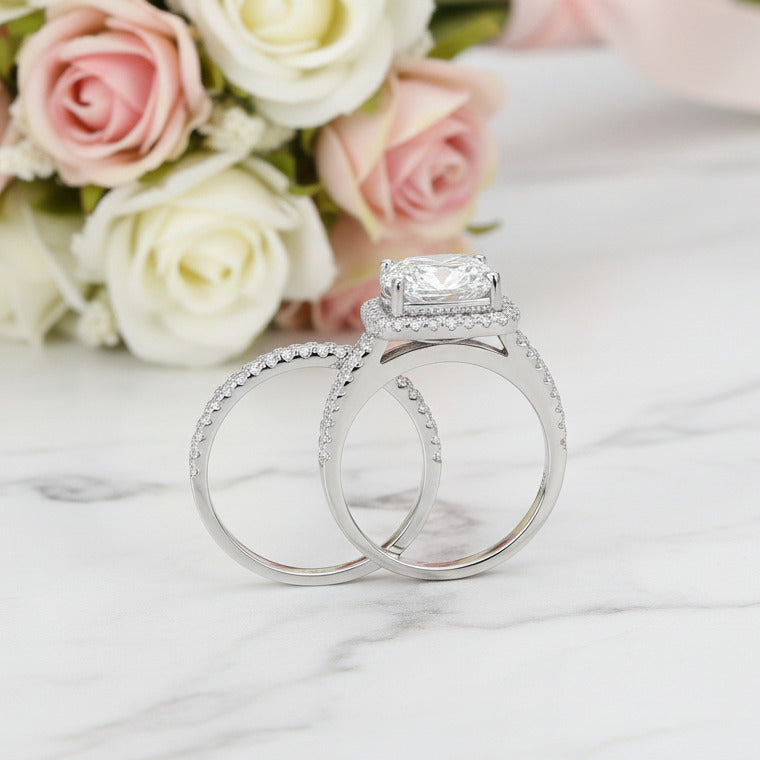 5.0 Ct Cushion Cut Diamond Option 2 Pcs Wedding Engagement Ring Set-Black Diamonds New York