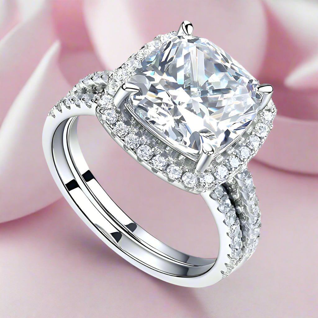 5.0 Ct Cushion Cut Diamond 2 Pcs Wedding Engagement Ring Set-Black Diamonds New York