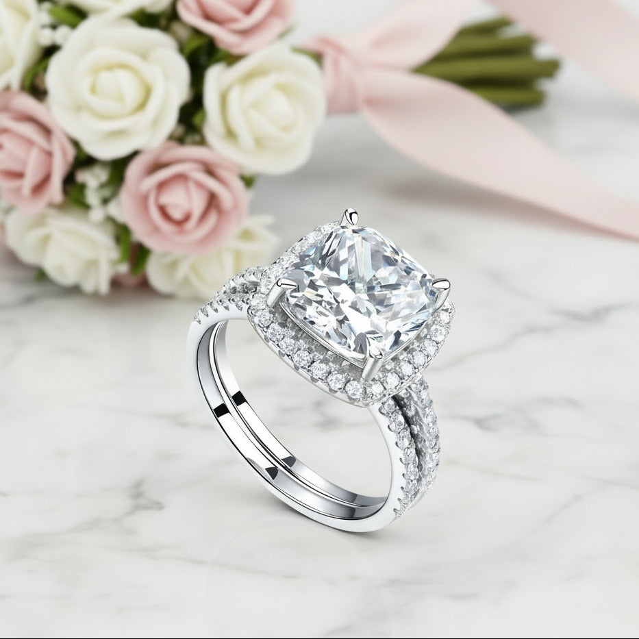 5.0 Ct Cushion Cut Diamond Option 2 Pcs Wedding Engagement Ring Set-Black Diamonds New York