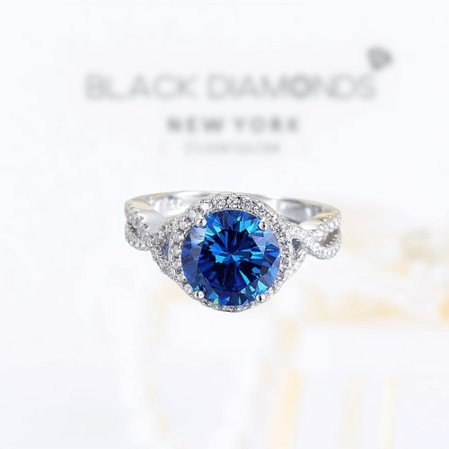 Created Diamond 3 Carat Blue Stone Engagement Luxury Ring - Black Diamonds New York