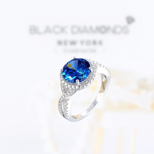 Created Diamond 3 Carat Blue Stone Engagement Luxury Ring-Black Diamonds New York