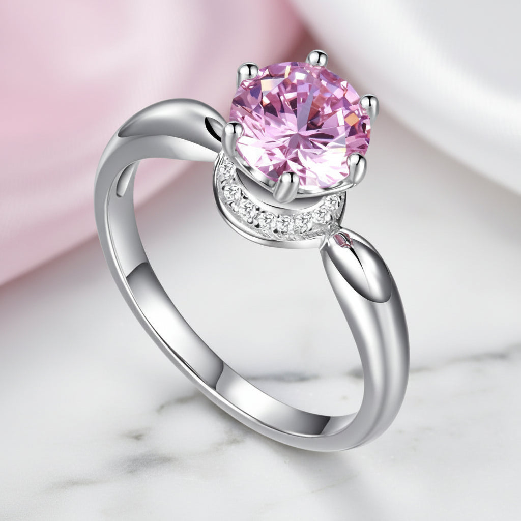 1.25 Ct Pink Round Diamond Option 6 Claws Crown Anniversary Ring-Black Diamonds New York