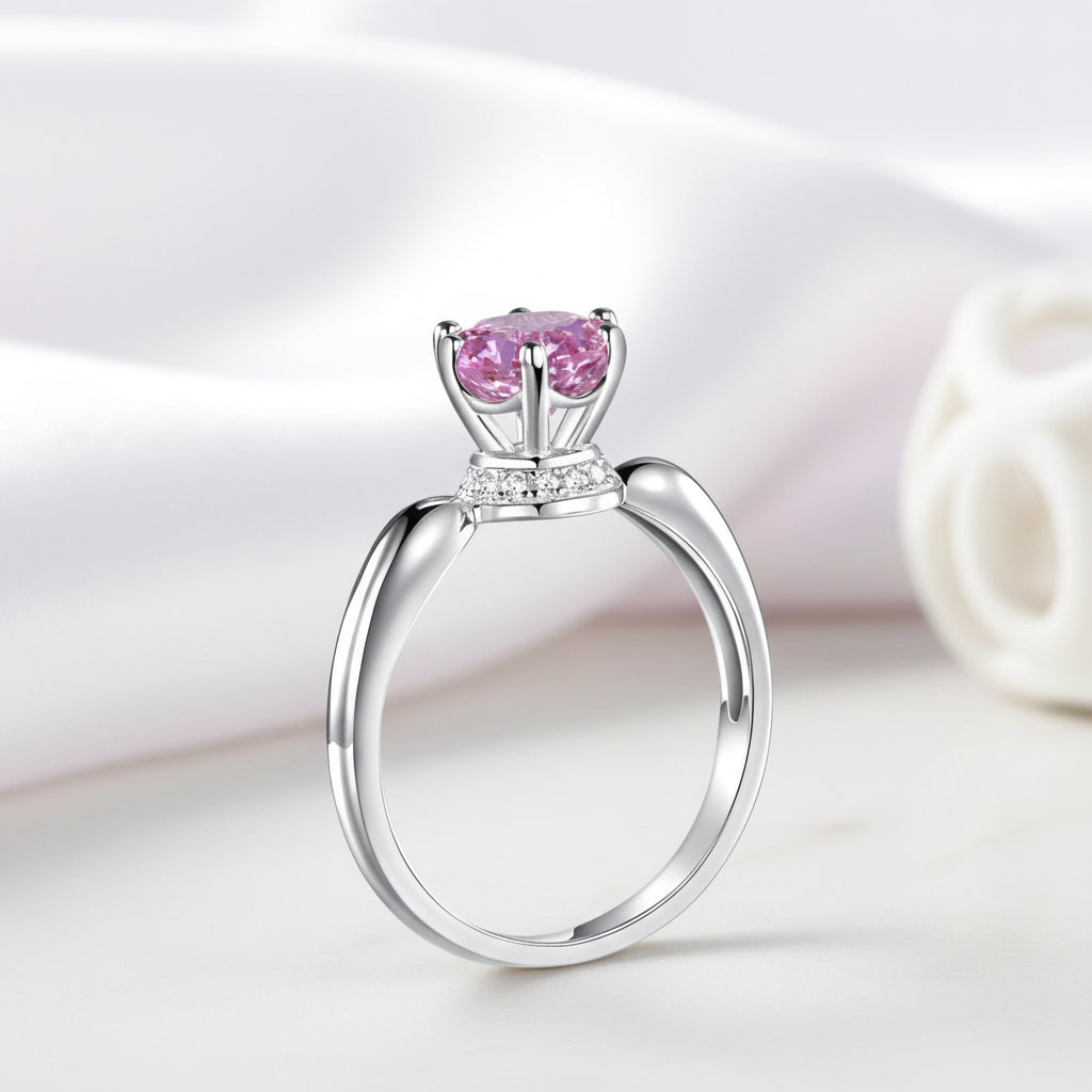 1.25 Ct Pink Round Diamond Option 6 Claws Crown Anniversary Ring-Black Diamonds New York
