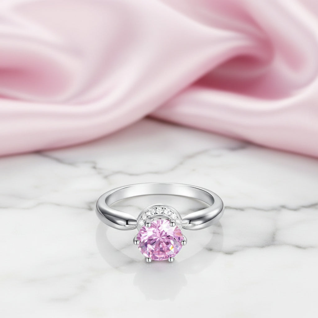 1.25 Ct Pink Round Diamond Option 6 Claws Crown Anniversary Ring-Black Diamonds New York