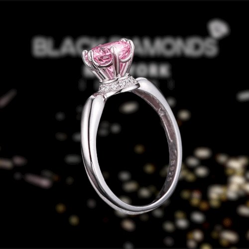 Created Diamond 6 Claws Crown Anniversary Ring 1.25 Ct Fancy Pink - Black Diamonds New York