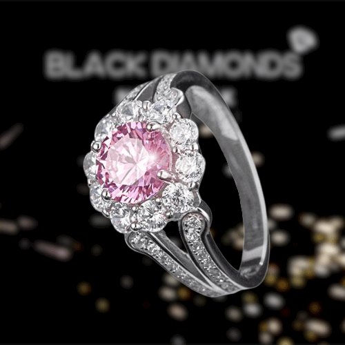 Created Diamond Art Deco Vintage style Engagement Ring 1.25 Ct Fancy Pink - Black Diamonds New York