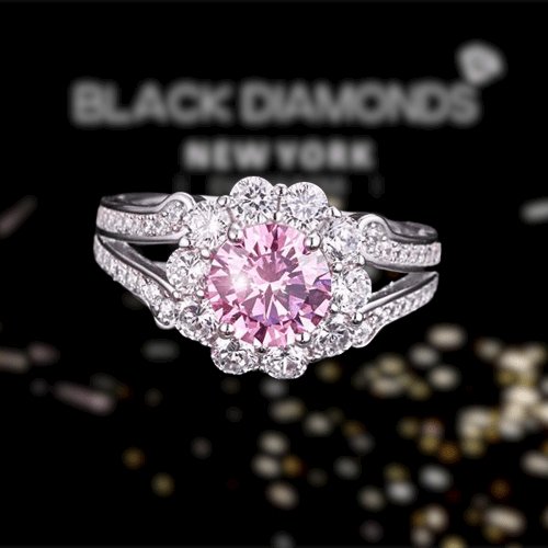 Created Diamond Art Deco Vintage style Engagement Ring 1.25 Ct Fancy Pink-Black Diamonds New York