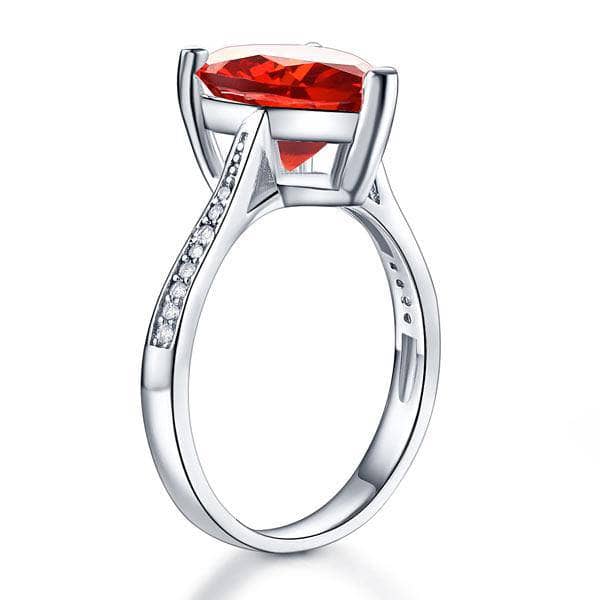 Created Diamond Bridal Ring 3.5 Carat Heart Ruby Red Stone