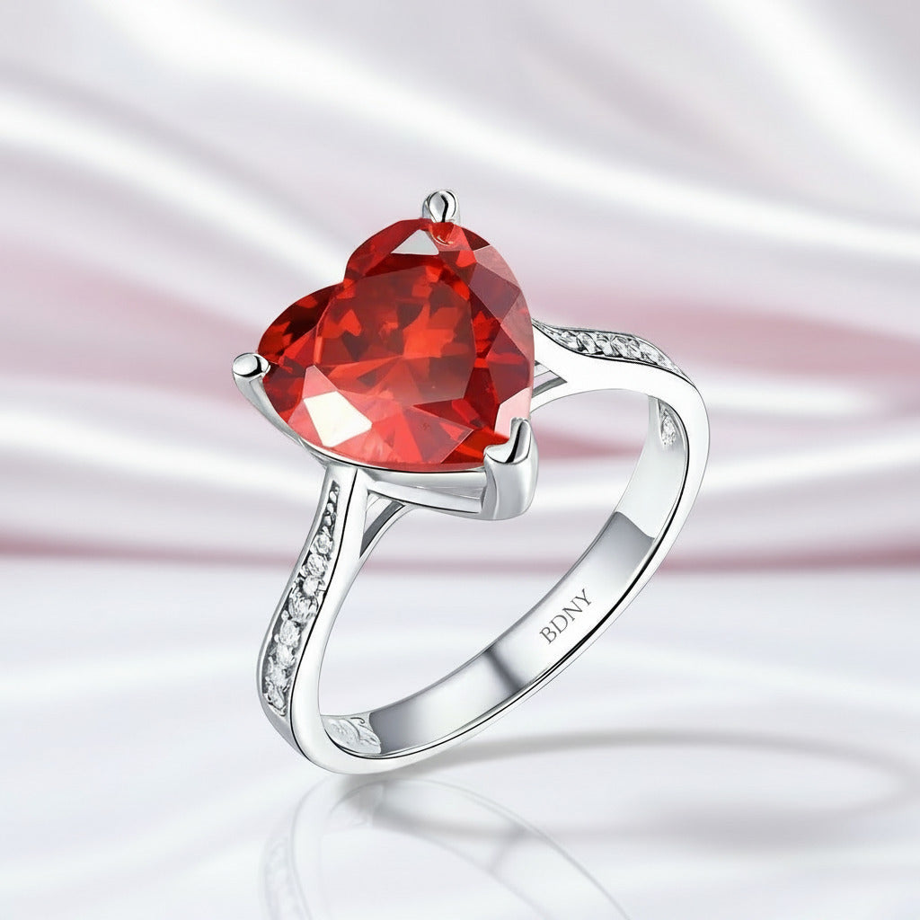 3.5 Ct Heart Ruby Red Diamond Option Bridal Ring-Black Diamonds New York