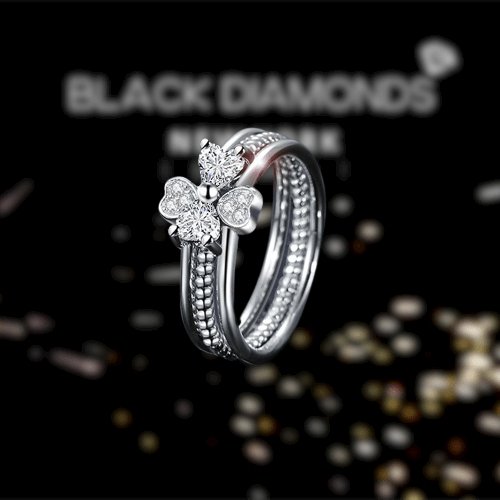 Created Diamond Clover Heart Ring 3-Pcs Set - Black Diamonds New York