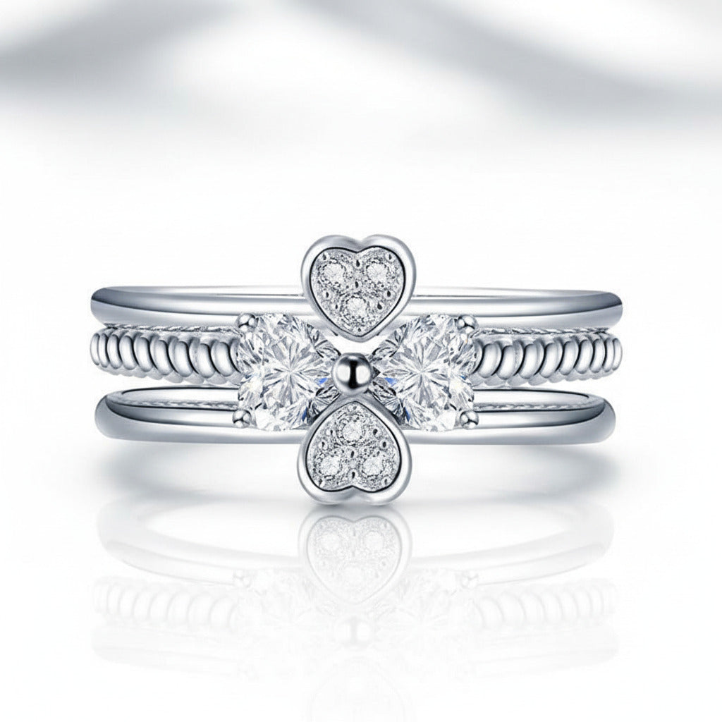 Clover Heart Diamond Option Twisted Band 3-Pcs Ring Set-Black Diamonds New York