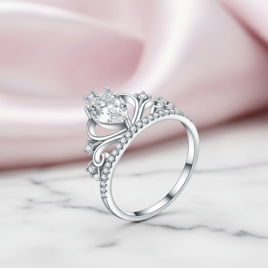 Pear Cut 1.0 Ct Diamond Option Crown Ring-Black Diamonds New York
