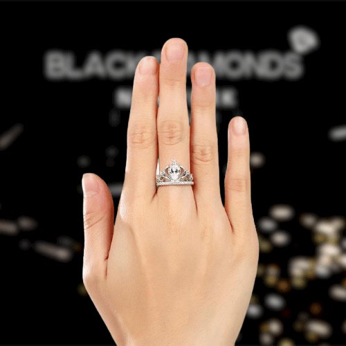 Created Diamond Crown Ring Pear Cut 1CT - Black Diamonds New York