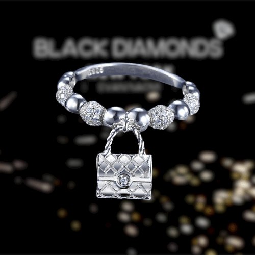 Created Diamond Dangle Purse Ring - Black Diamonds New York