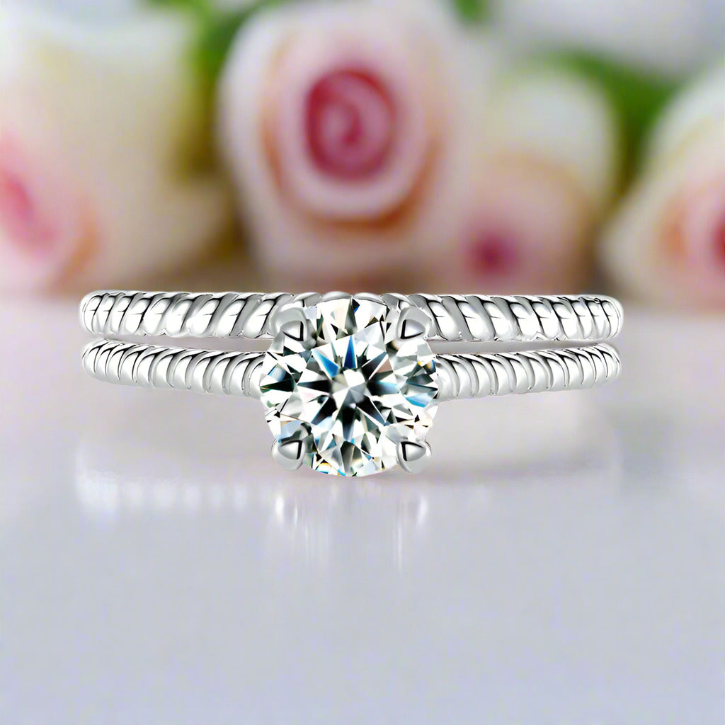 2-PC Twisted Band Solitaire Diamond Engagement Ring Set-Black Diamonds New York