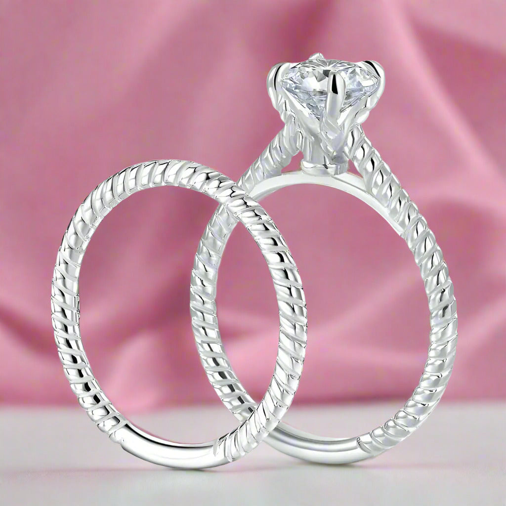 2-PC Twisted Band Solitaire Diamond Engagement Ring Set-Black Diamonds New York