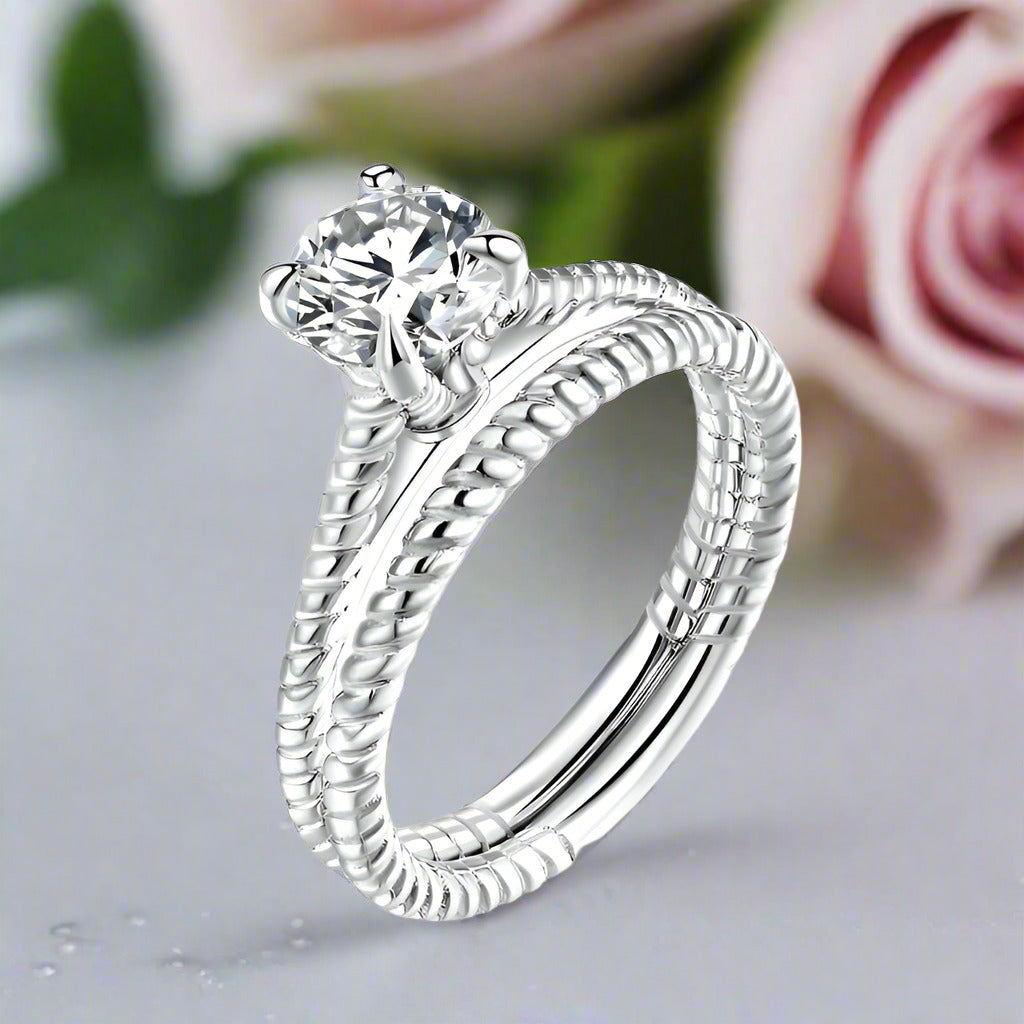 2-PC Twisted Band Solitaire Diamond Engagement Ring Set-Black Diamonds New York