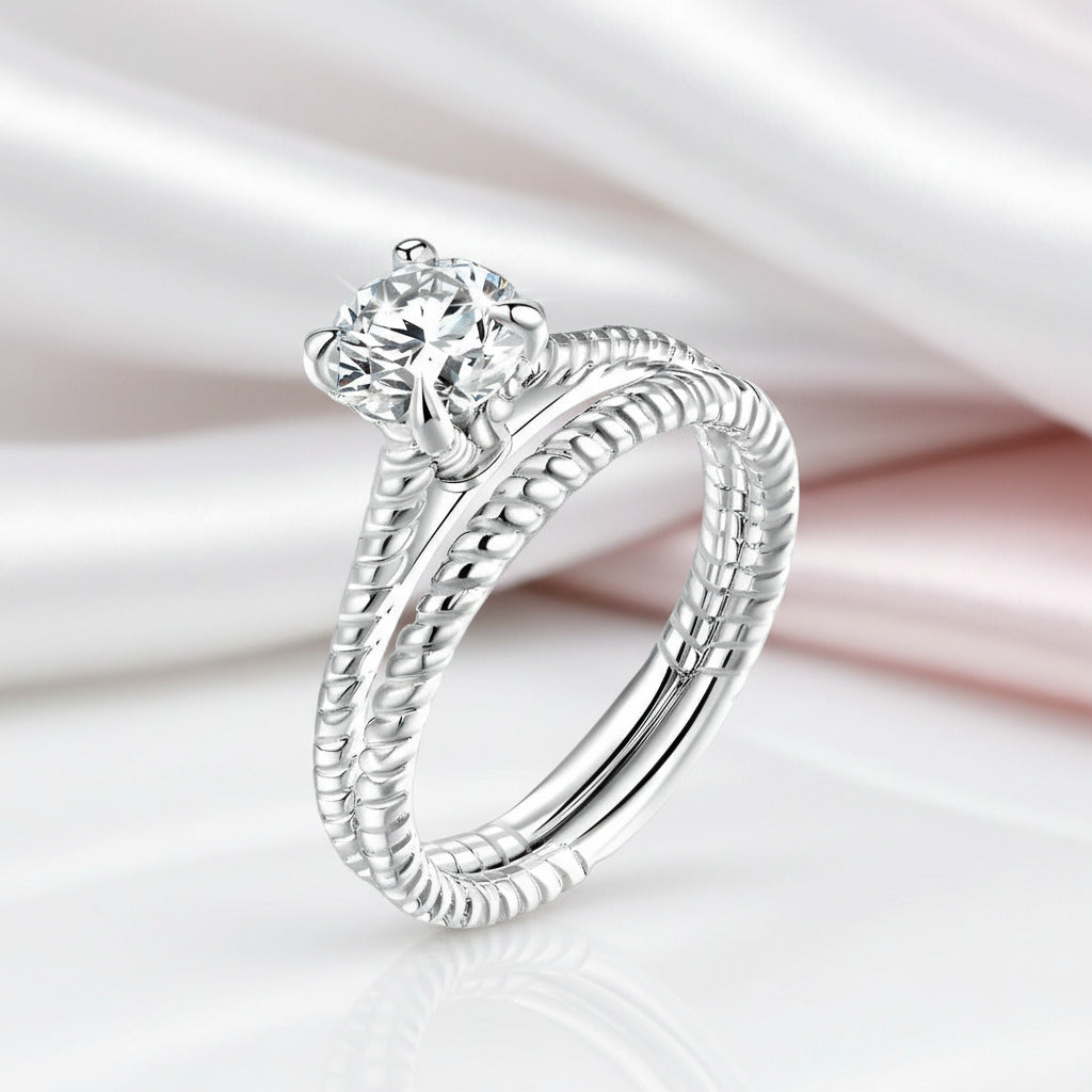2-PC Twisted Band Solitaire Diamond Option Engagement Ring Set-Black Diamonds New York