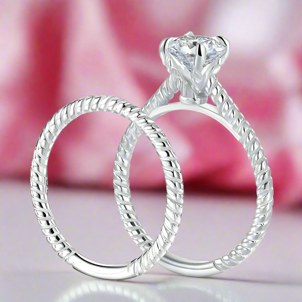 2-PC Twisted Band Solitaire Diamond Engagement Ring Set-Black Diamonds New York